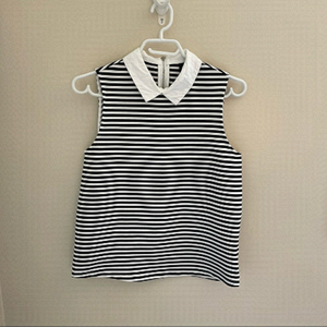 𝅺IORA, Polo style tank top, black and white Strips, size S